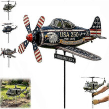 Windspiel mit Vietnam-Veteranen-Helikopter UH-1, patriotischer Windrad-Stake aus Metall mit drehendem Propeller, 2D-Außendekoration für Garten un