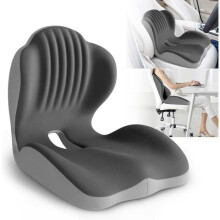 2-in-1 zitkussen en lendensteun van traagschuim, ergonomisch en orthopedisch stuitkussen voor kantoor, zwart en grijs