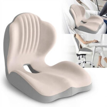 2-in-1 zitkussen en lendensteun van traagschuim, ergonomisch orthopedisch stuitkussen voor kantoor en auto, beige