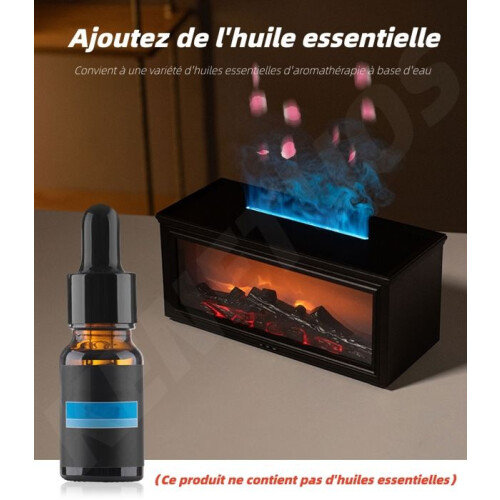 Essential Oil Diffuser, Air Humidifier, Fireplace Flame Effect, 3 Timer Settings, Remote Control, Black Design 2
