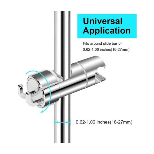 Adjustable Handheld Shower Head Holder 16-27 mm, 360 Degree Rotating Replacement for Shower Rail with 2 Hooks 1
