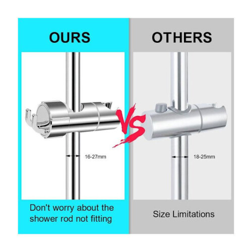 Adjustable Handheld Shower Head Holder 16-27 mm, 360 Degree Rotating Replacement for Shower Rail with 2 Hooks 2