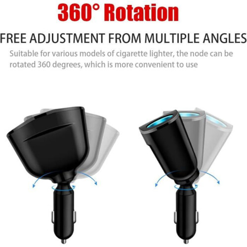 Car Cigarette Lighter USB Adapter, 2-Socket Charger with LED Voltmeter, QC3.0 Dual USB and 20W PD Type C Fast Charging 1
