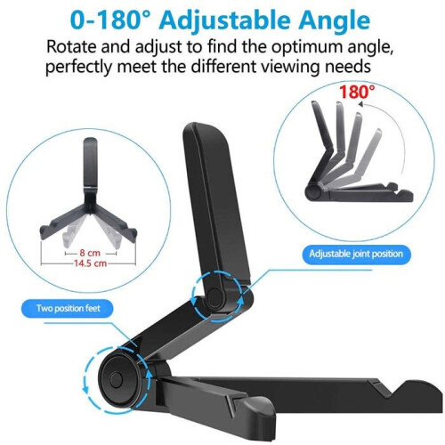 Supporto regolabile per tablet e telefoni cellulari, portatile, compatibile con iPad e tablet Samsung Galaxy, nero 2