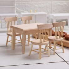 1/12 Scale Wooden Dollhouse Table and Chair, Miniature Dollhouse Dining Room Furniture Accessories