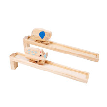 Houten speelgoeddier met hellingbaan, lopend dier met glijbaan en traagheidsaandrijving, educatief houten bouwblok voor kinderen van 1-3 jaar.