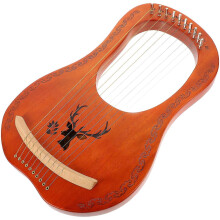 Lyre Harp, 10 Metal Strings, Brown Natural Wood, Includes Extra Strings Picks Tuning Pole, 24x39x2.5cm