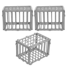 Miniatuur dierenkooi set van 3 stuks, zilverkleurig plastic, 11,5x8x8 cm, voor verzamelaars, poppenhuis diorama decoratie