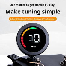 Clip-on chromatische tuner, LCD-display, oplaadbaar, voor gitaar, ukelele, viool, altviool, cello, banjo, 4,6 cm, ABS-materiaal