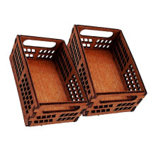 2Pcs Brown Wooden Miniature Storage Crates, 4.4x2.7x1.7cm for Doll House Micro Scene Decoration