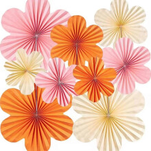 Papierblumen-Dekoration, 9 Seidenpapier Gänseblümchen, Rot Weiß Orange, zum Aufhängen für Geburtstage Hochzeiten Babypartys