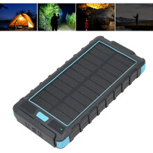 Portable Solar Phone Charger 20000mAh Solar Power Bank with Compass and LED Flashlight for Outdoor, Black Blue