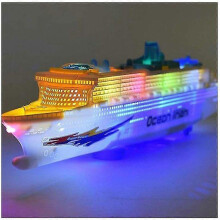 Barco de juguete tipo crucero, eléctrico con luz LED intermitente y sonido, que avanza, de plástico, 50x7x12cm, 450g, para mayores de 3 años.