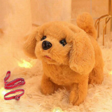 Peluche interattivo elettronico a forma di cane che cammina e abbaia, con coda che scodinzola e suono.