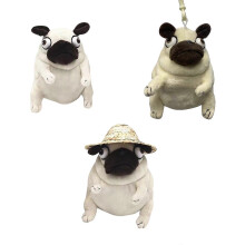 Peluche a forma di carlino, in cotone PP bianco, morbido e coccoloso, disponibile in diverse misure per auto, casa, ufficio e viaggi.