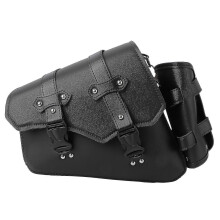 Motorcycle Side Bag Hanging Tool Bag with Water Bottle Holder, Black PU, 29x26x11 cm