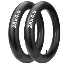 Confezione da 2 camere d'aria per pneumatici fat 26x4.0, valvola Schrader, gomma butilica, compatibili con e-bike.