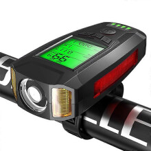 Faro delantero para bicicleta con luz antiniebla, bocina y velocímetro, compatible con ciclocomputador con cable.