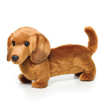 Peluche a forma di bassotto, compagno di viaggio e di sonno per bambini.