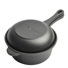 Cast Iron Pot and Skillet Set 1.6 Quart 2-in-1 for Camping Cookware with Long Handle, Enameled Rust Resistant