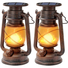 Solarlaterne für den Außenbereich mit Flammeneffekt, wasserdicht, LED, Vintage-Sturmlaterne, 2er-Pack
