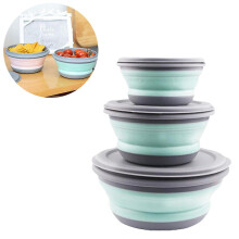 Folding Camping Bowl Set 3Pcs Silicone Portable Kitchen Containers Outdoor Travel
