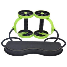 Buikspiertrainer met weerstandsband, dubbele wielen, blauw/groen, draagvermogen 500 kg