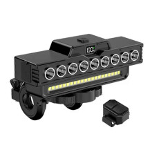 Faro anteriore per bicicletta con 9 LED, 7 modalità, ricaricabile tramite Type-C, display digitale e luce di segnalazione.