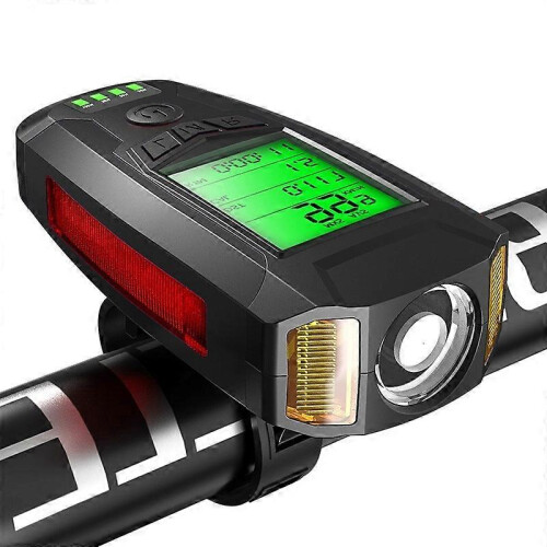 Bicycle Headlight with Fog Light Horn and Speedometer Display Compatible with Wired Cycle Computer 1