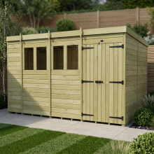 15 x 7 Pent Shed Tanalised (Double Door, With Windows)