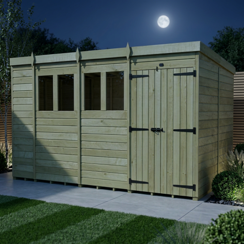 15 x 7 Pent Shed Tanalised (Double Door, With Windows) 2