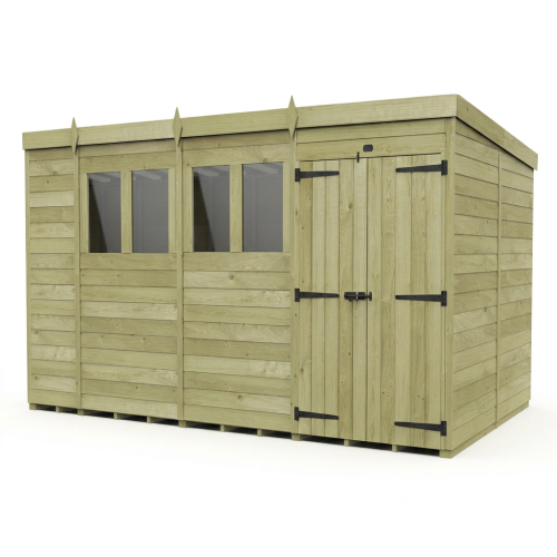 15 x 7 Pent Shed Tanalised (Double Door, With Windows) 1