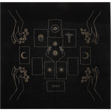 Flanelli Tarot-ennustuspöytäliina, musta alttariliina säilytyspussilla Tarot-korttien lukemiseen ja mystisten pelien lisävarusteisiin