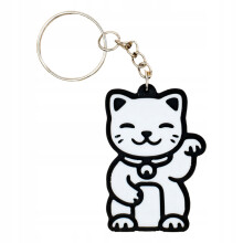 Maneki Neko Japansk Heldigkat Nøglering Hvid 3D