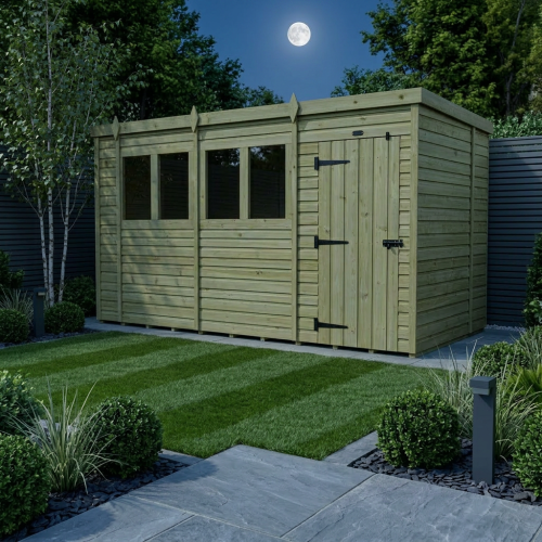 15 x 7 Pent Shed Tanalised (Single Door, With Windows) 2