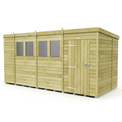 15 x 7 Pent Shed Tanalised (Single Door, With Windows) 1