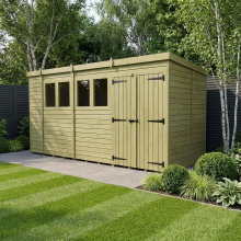 17 x 6 Pent Shed Tanalised (Double Door, With Windows)