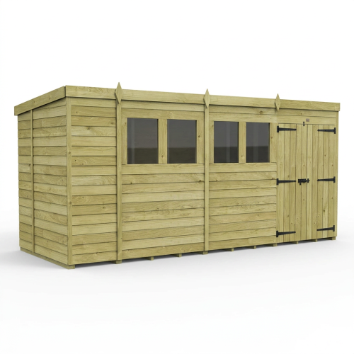 17 x 6 Pent Shed Tanalised (Double Door, With Windows) 1