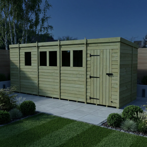 17 x 6 Pent Shed Tanalised (Single Door, With Windows) 2