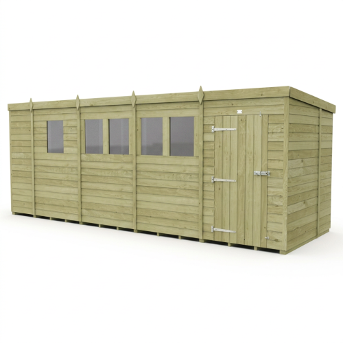 17 x 6 Pent Shed Tanalised (Single Door, With Windows) 1