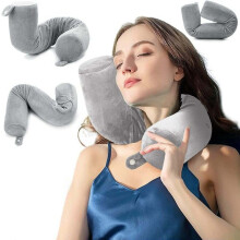 Travel Pillow, Memory Foam Cervical Pillow, Foldable Neck Support Cushion for Side Sleeping, Grey