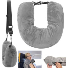Multifunctional padded travel pillow with adjustable straps, fillable for extra luggage (grey)