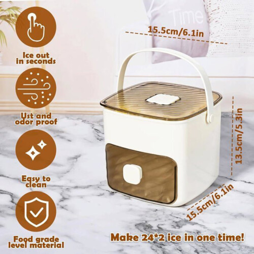 Press Ice Maker, 48 Compartment Press Type Ice Cube Maker, Freezer Ice Cube Tray with Container, Reusable 1