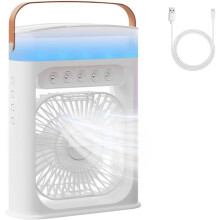 Mobile Air Cooler, 4-in-1 Portable Air Cooler, USB, 3 Speeds, 3 Mist Modes, 600ml Water Tank, 6 LED Colors