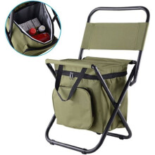 Camping and Fishing Chair with Backrest, Portable Folding Outdoor Cooler Bag, Easy Carry Handle, Oxford Cloth, Outdoor Camping Seat