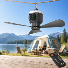 Ceiling Fan with Light, 12000mAh Portable Air Cooler Fan, 4 Speed Settings, Quiet Operation, Timer, for Patios, Tents, Porches, Camper Vans