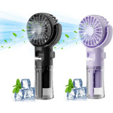Portable Handheld Cooling Fan with Water Mist, USB Rechargeable, 4 Speeds, Black and Purple