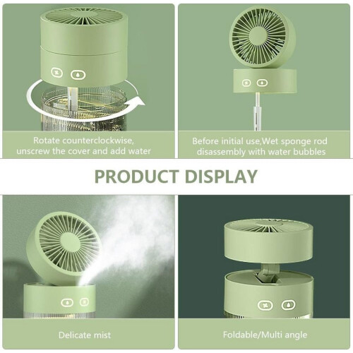 Handheld Table Fan with Water Cooling, Mist Function, 3 Modes, Night Light, USB Rechargeable Portable Air Cooler Fan 1