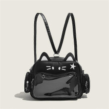 (Black) Small double shoulder bag Transparent window for showcasing your favorite pin School daily casual