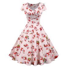 (2XL, Jy14955) Christmas V-Neck Short-Sleeved Large Swing Dress Comfortable Festival Party Costumes for New Year Parties